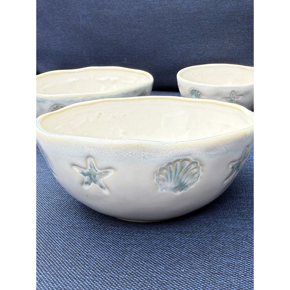 Home Studio Shoreline Collection 2 6" Cereal Bowl Seashells Nautical Beach Ocean